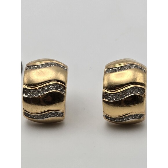 Vintage Givenchy Paris New York Gold-Tone Clip-On Earrings with Crystals - Picture 1 of 10